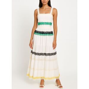 Stellah Maxi Dress Women's Small White Lace Trim Sleeveless Boho Summer Festival